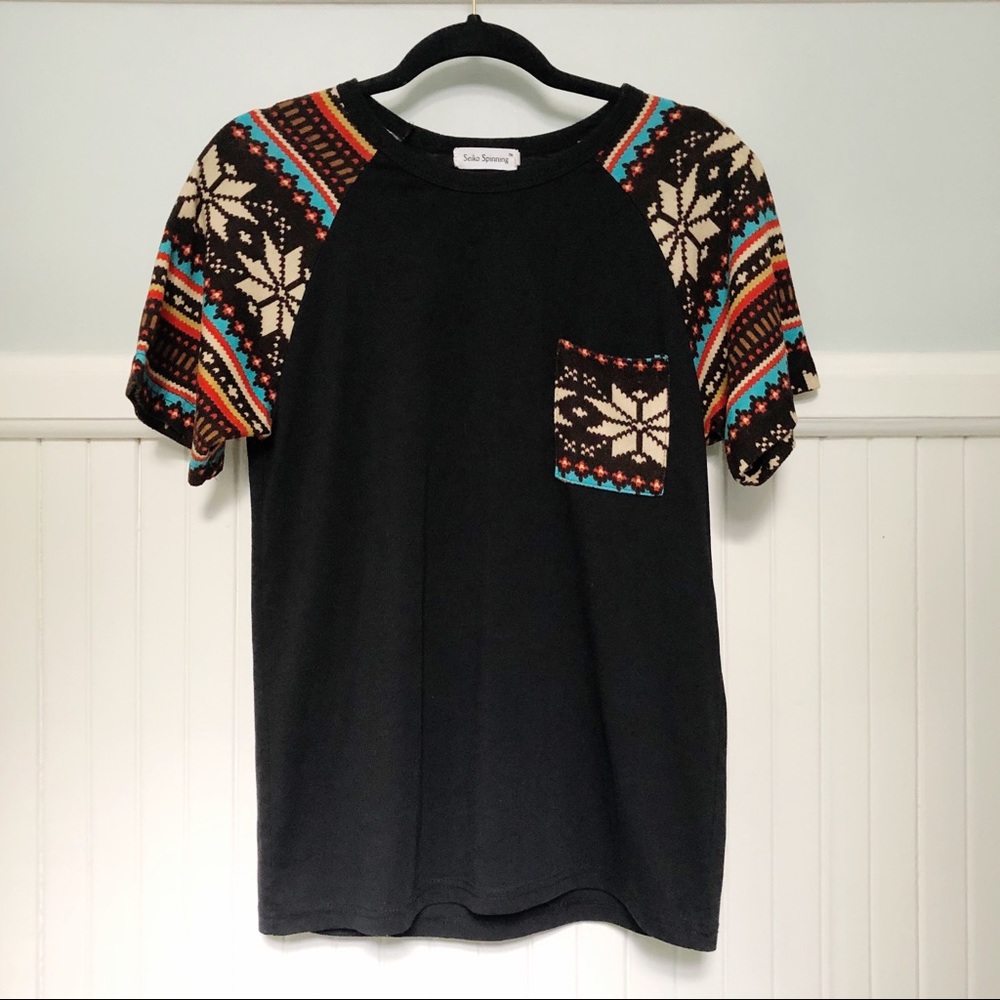 Seiko Spinning Black Retro Print Baseball Tee EUC